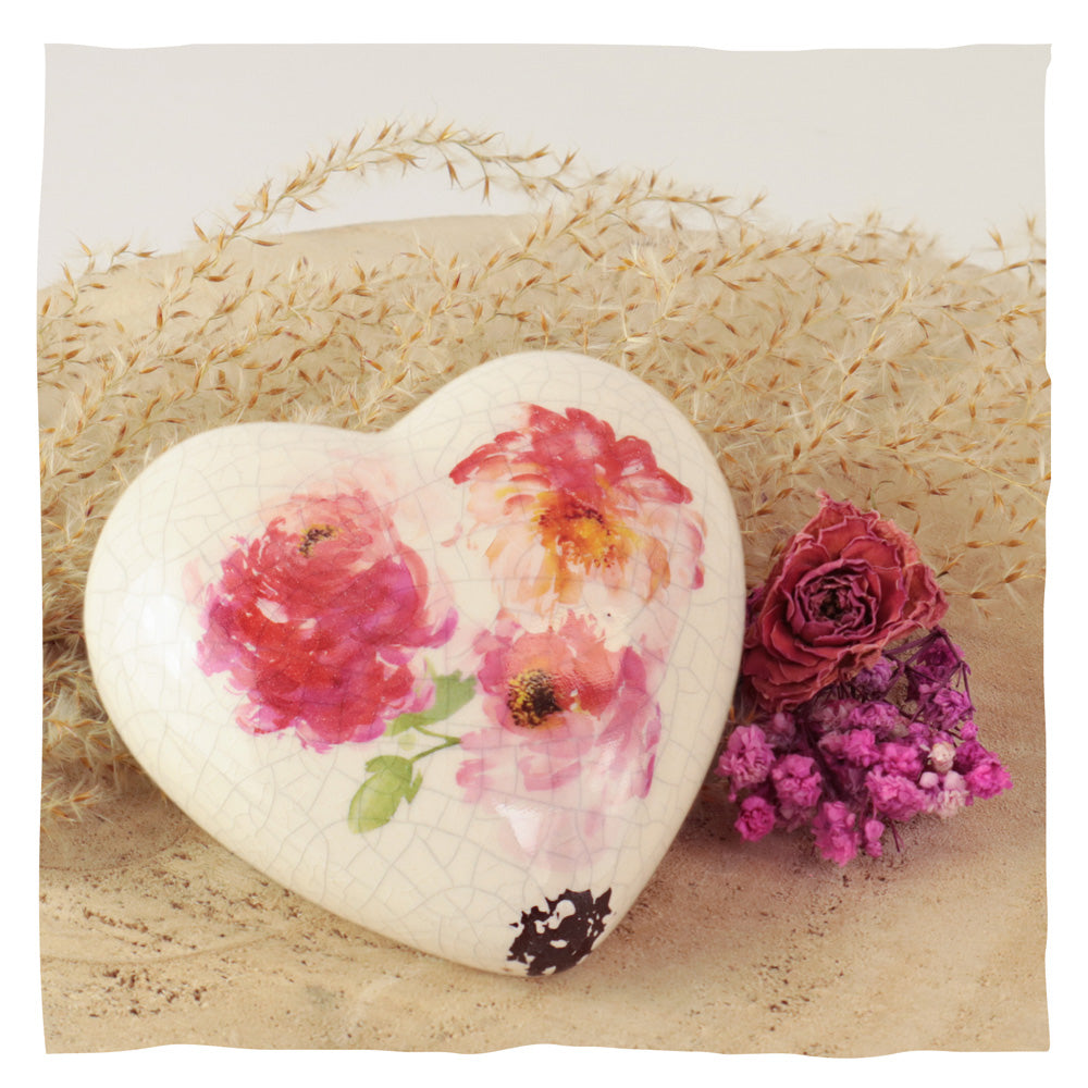 Keramik Tierurne "Heart with Roses"