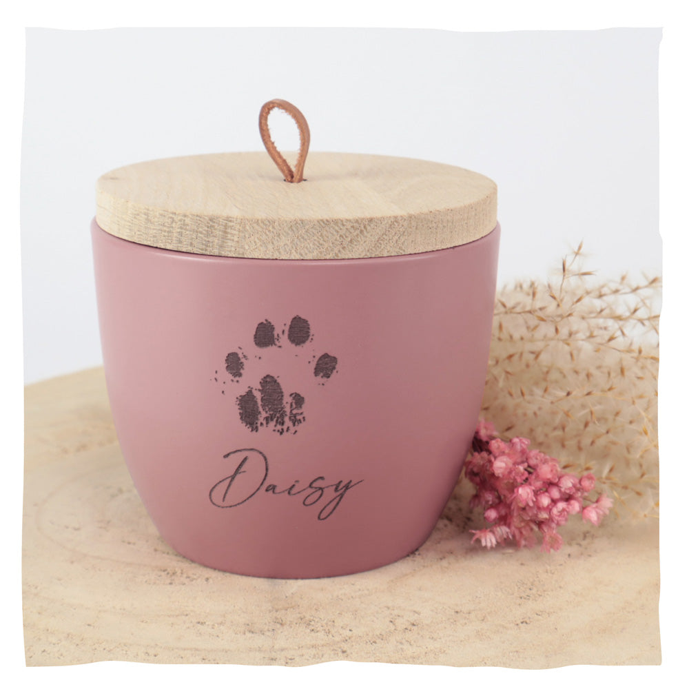 Keramik Tierurne "Dusty Pink mit originalem Pfotenabdruck deines Tieres"