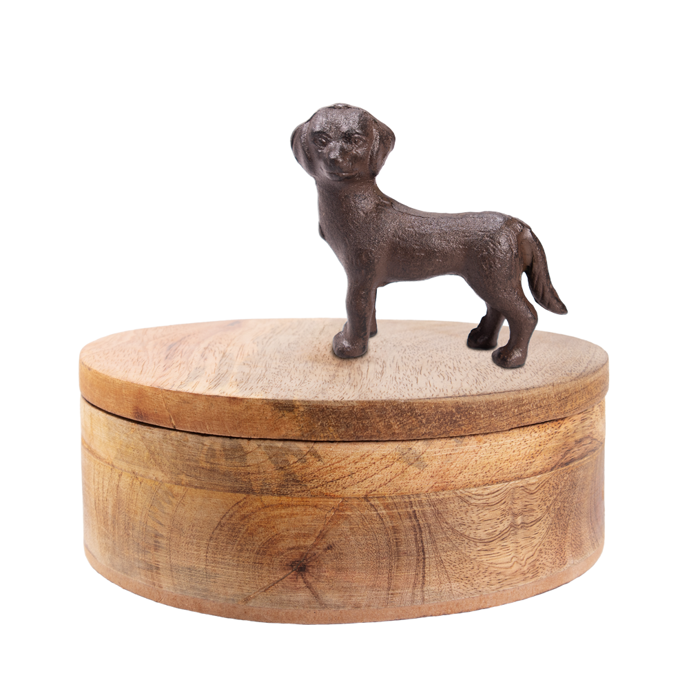 Holz Tierurne "Industrial Style mit Hund"