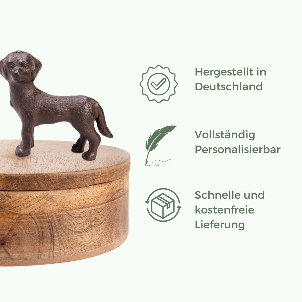 Holz Tierurne "Industrial Style mit Hund"