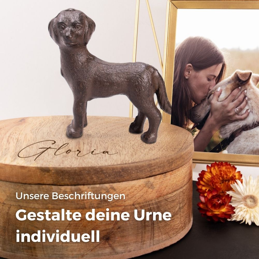 Holz Tierurne "Industrial Style mit Hund"