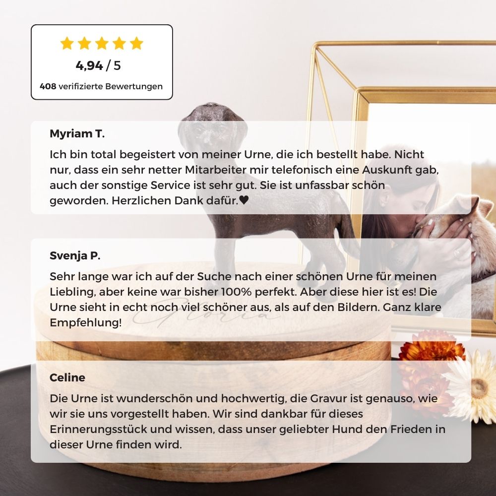 Holz Tierurne "Industrial Style mit Hund"
