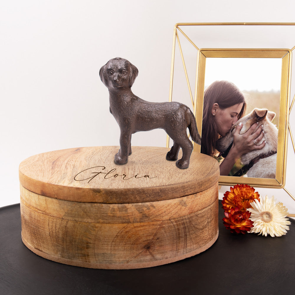 Holz Tierurne "Industrial Style mit Hund"