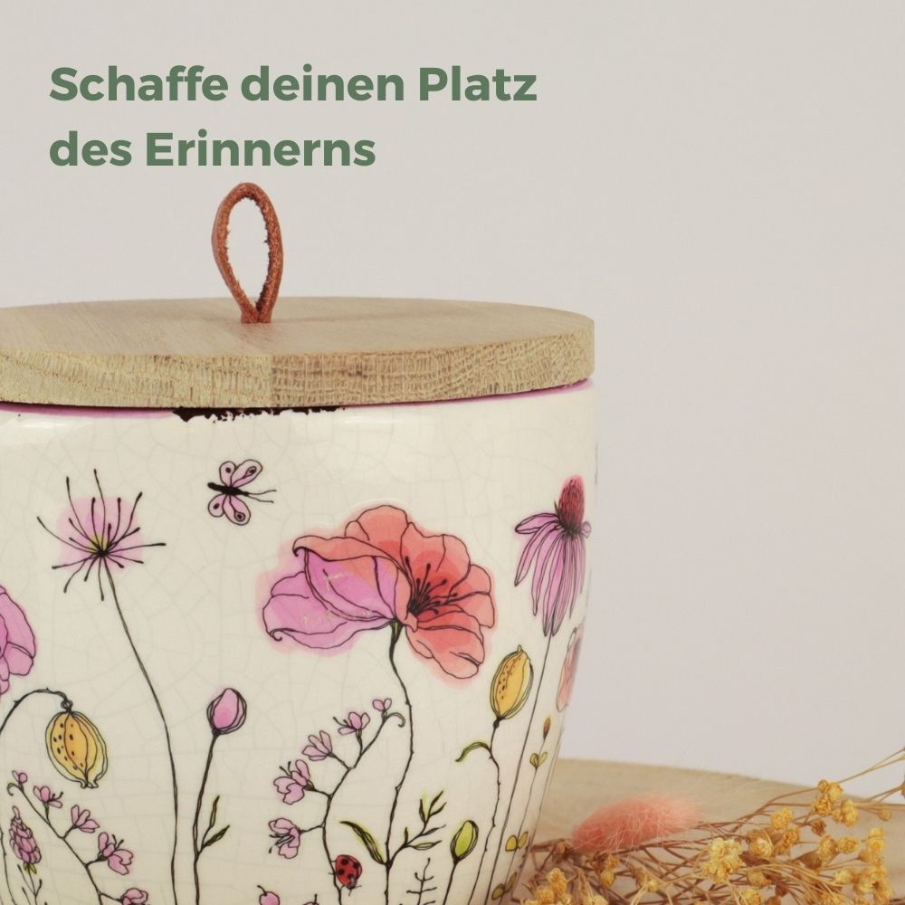 zweiteilige Keramikurne und Ginseng Bonsai (inkl. Leinensäckchen)
