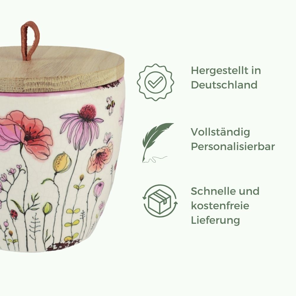 zweiteilige Keramikurne und Ginseng Bonsai (inkl. Leinensäckchen)