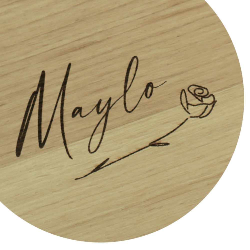 Individuelle Beschriftung in Handschrift mit Rose